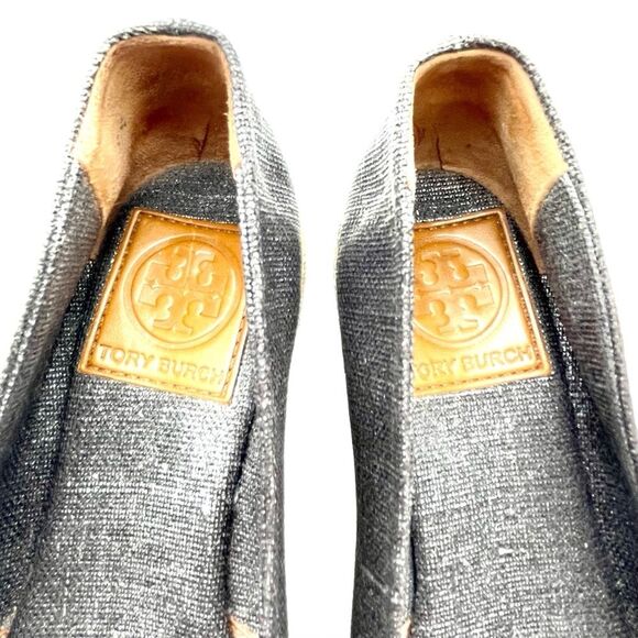 Tory Burch Filipa Espadrille Wedge Heel in Shimmer Pewter Linen Women’s Size 5.5 - Picture 14 of 16